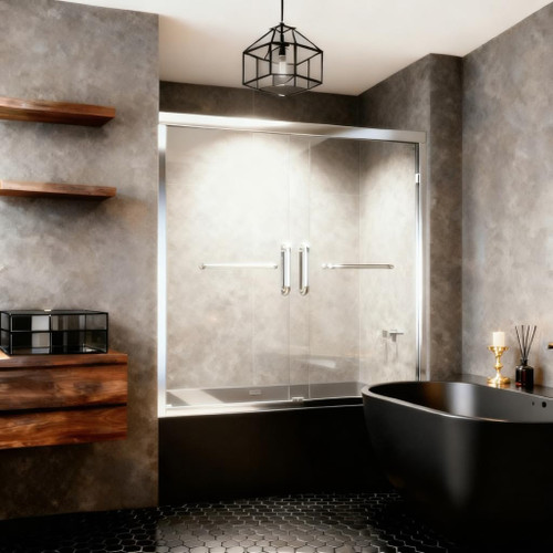 Brushed Nickel Shower Partition, 60x60 Inch Double-Sided Tempere