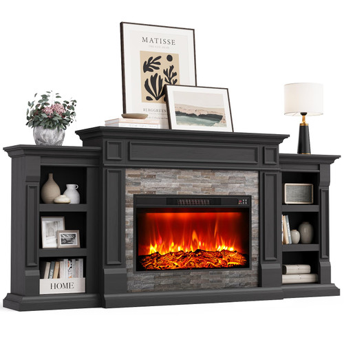 Naice 80" Electric Fireplace with Mantel Fireplace TV Stand for Living Room
