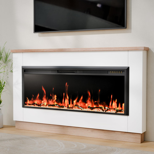 70" Electric Fireplace with Mantel for 60" Insert, Weyderk Ultra-Thin 5.5" Surround