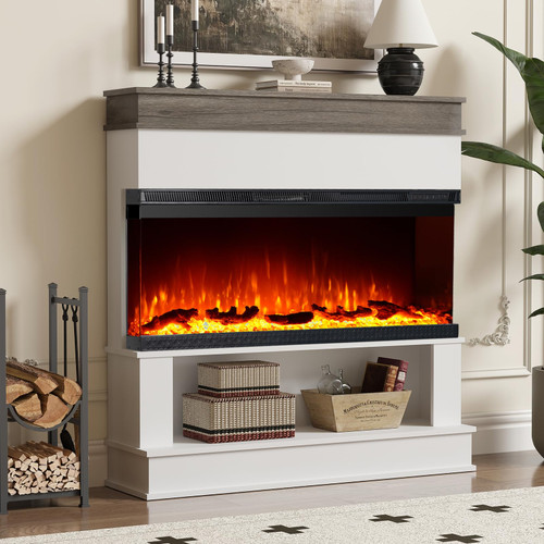 Freestanding Fireplace Minimalist Mantel - 12 Color Flame Effect - 1500/750 Watt Heater - Remote Control