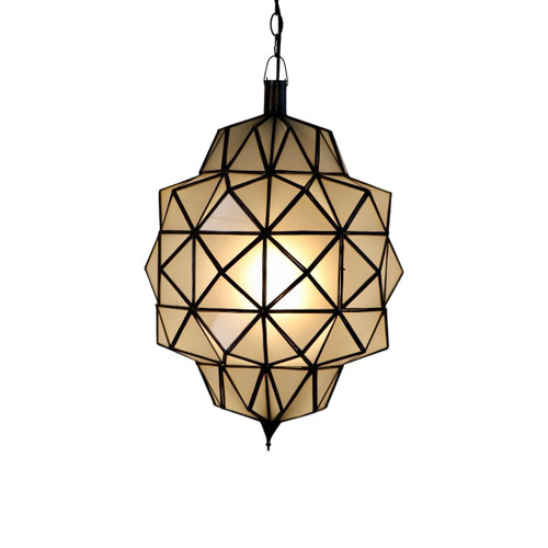 Handmade Brass & Frosted Glass Chandelier, Art Deco Moroccan Lantern Ceiling Light