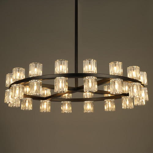 32-Light Black Crystal Chandelier, Dia 33" Large Dining Room Light Fixture | Round Dining Room Chandelier