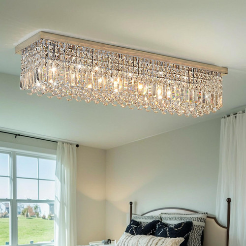 Crystal Chandelier for Dining Room 39.3" Modern Gold K9