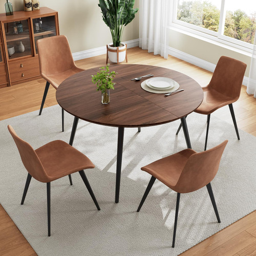 43.3"-59.1" Extendable Round Dining Table Set for 4, Mid Century Modern Wooden Round Table