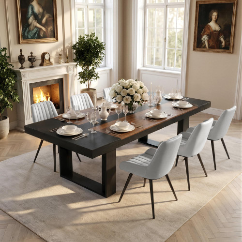 Miereirl 7-Piece Modern Farmhouse Dining Table Set, 86.6" x 47.2"