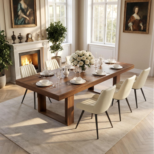 Miereirl 7-Piece Modern Farmhouse Dining Table Set, 86.6" x 47.2"
