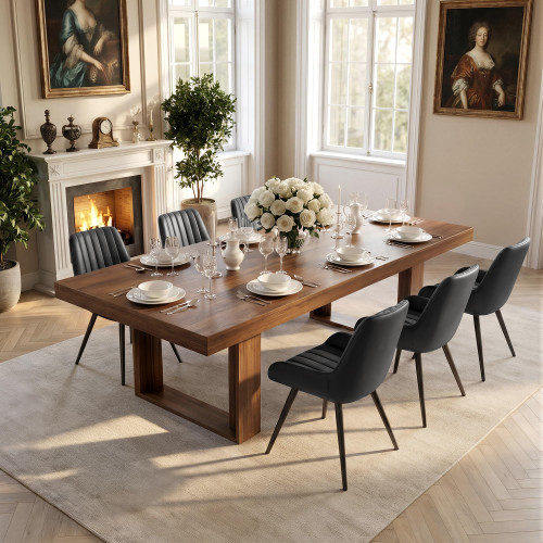 7-Piece Modern Farmhouse Dining Table Set, 86.6" x 47.2" Sturdy Stable Dining Table