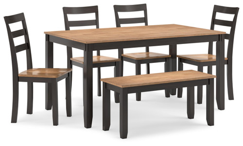 6-Piece Dining Table Set with Bench | Two-tone casual style
