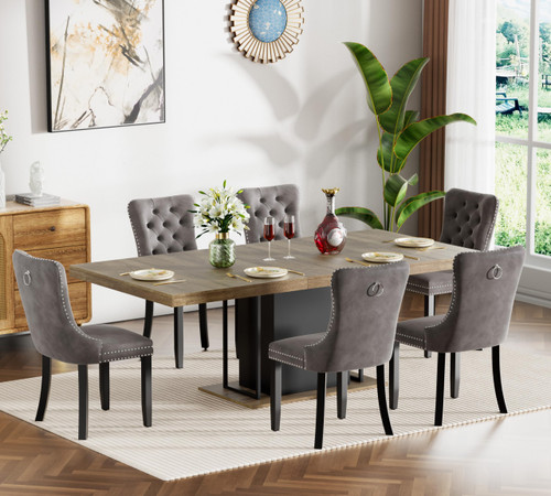 Henf 63"-79" Dining Table Set for 6, 7 Pieces Extendable Dining Table
