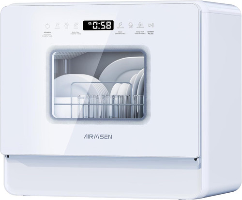 AIRMSEN Large Slim Countertop Dishwasher | Built-in Water Tank | No Hookup Needed