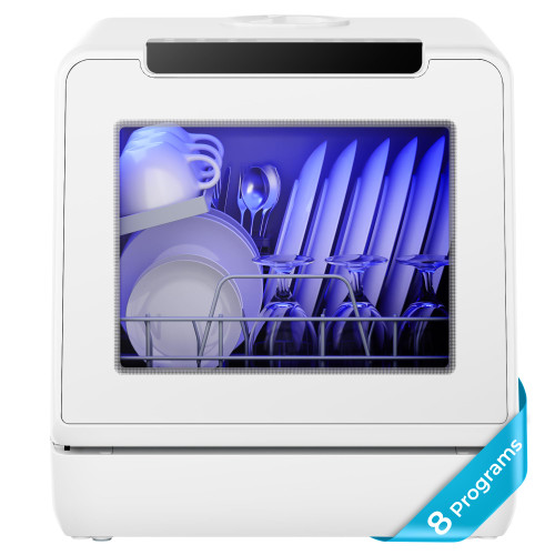 Countertop Dishwasher, 8 Programs with 5L Tank, White, 40 dB, 167°F | 8-Program (Normal, ECO