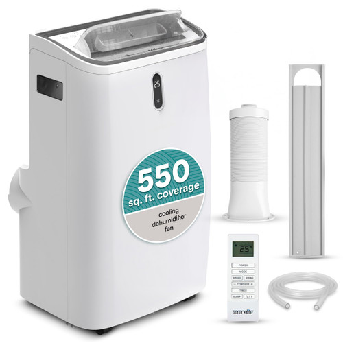 Compact Room Air Conditioner with Dehumidifier & Fan, Mini AC Unit for Rooms Up to 550 Sq. Ft., Window Kit Included