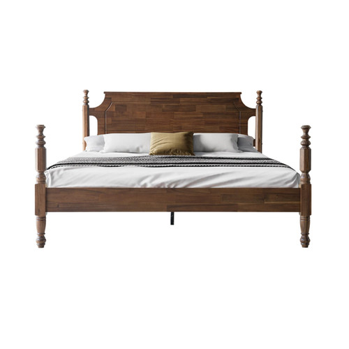 Solid Wood King SizePlatform Bed Frame with Headboard & Footboard, Center Metal Legs, 12 Sturdy Slats Base