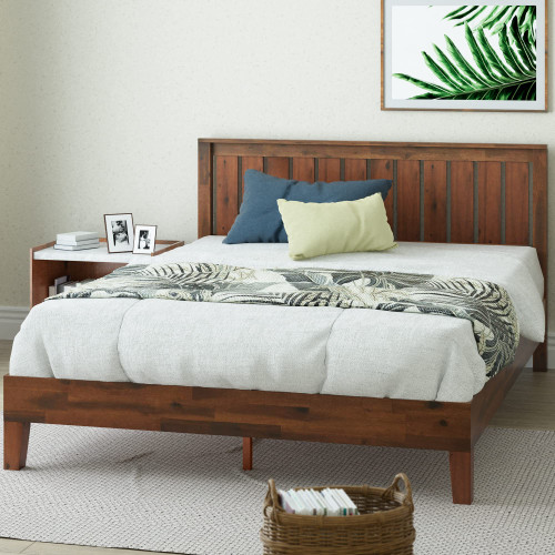 Zinus Vivek Deluxe Wood Platform Bed Frame with Headboard, King | Slatted Headboard, Wood Slat Support