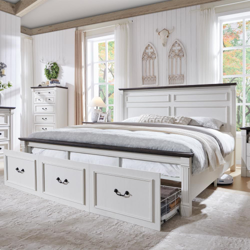 Aitjunz Farmhouse King Size Bed Frame with 51" Tall Headboard, Wood Platform Bed Frame with 20" Tall Roman Column Decoration Footboard