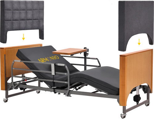 Electric Hospital Bed and Mattress for Home Use, German Motor | 5 Functions, Dual-Layer 5" Mattress, Ultra-Low 8.5"-25" Height