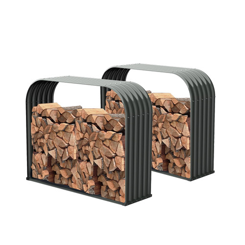 Outdoor Firewood Rack, Trio Gray 2-Pack with Corrugated Roofs