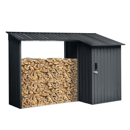 Outdoor Rust-Resistant Galvanized Steel Firewood Rack & Storage Shed