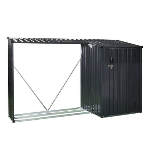 Outdoor Steel Firewood Rack with Storage Shed