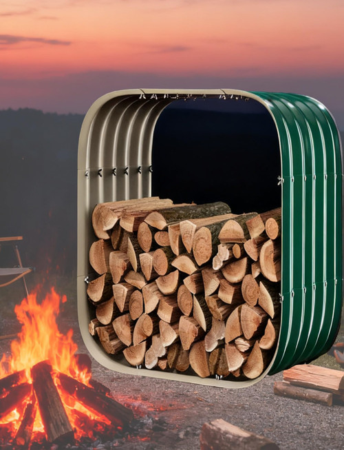 27in Outdoor Log Storage with Waterproof Cover, Metal Firewood Rack for Indoor Use