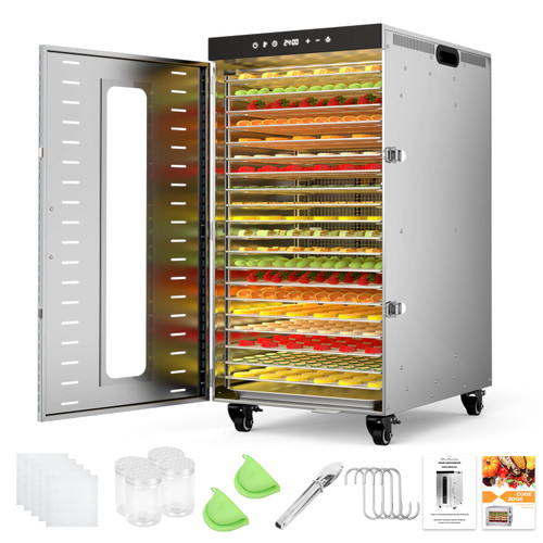 20-Tray Commercial Food Dehydrator, 32.7ft² Drying Space | 20 XL Stainless Steel Trays