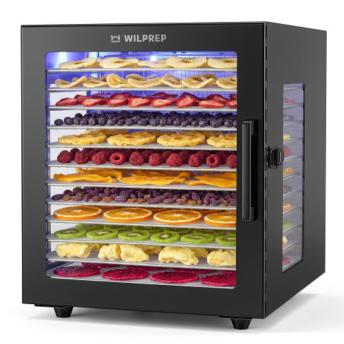 Food Dehydrator for Jerky, 12-Tray, 13 sq ft Food Dryer with 3-Sided Window