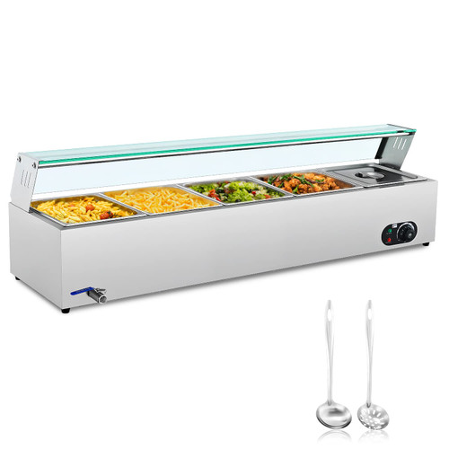 5-Pan Commercial Food Warmer, 50QT Steam Table Buffet Server and Warmer