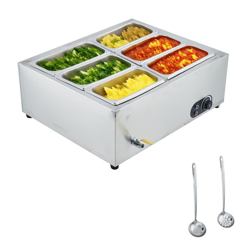 Commercial Food Warmer, 6-Pan Stainless Steel Electric Buffet Server