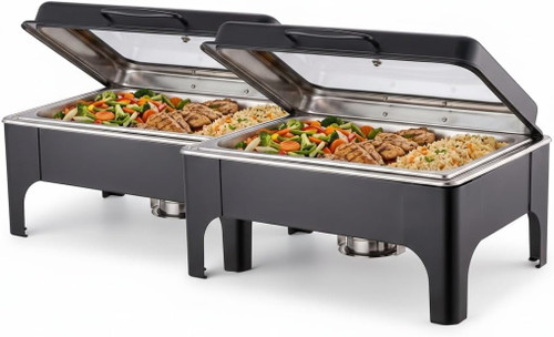 Stainless Steel Food Warmer, Hydraulic Slow Close Lid with Clear Cover