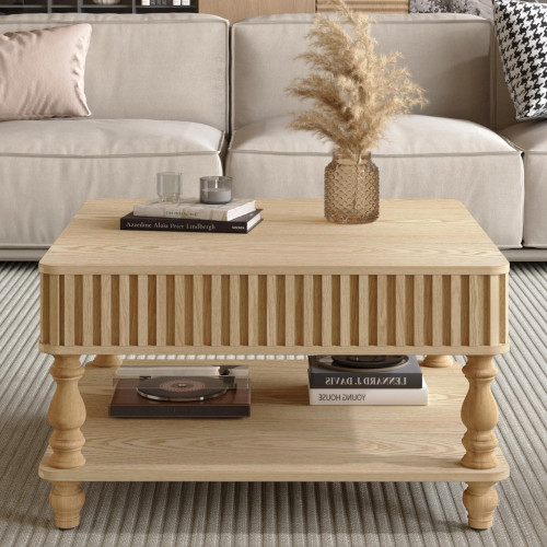 Harr Lift Top Square Coffee Table with Storage, 31.5'' Sofa Side End Table, Fluted Design Hydraulic Raising Mechanism