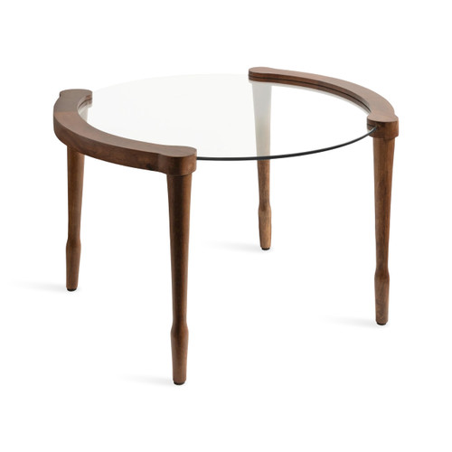 Kate and Laurel Santoro Mid-Century Modern Floating Glass Round Coffee Table, 28 x 26 x 18, Walnut Brown
