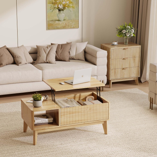 LYNCOHOME 2 Piece Living Room Table Set, Includes Coffee Table with 3 Drawer End Table