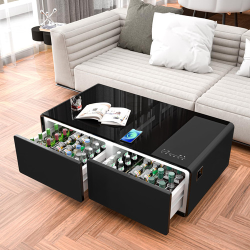 Gagawin Smart Coffee Table with Built-in Fridge and Bluetooth, LT135-Black