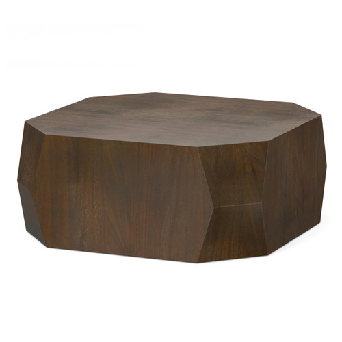 SIMPLIHOME Elmbrook 34" Wide Solid Mango Wood Round Coffee Table in Natural