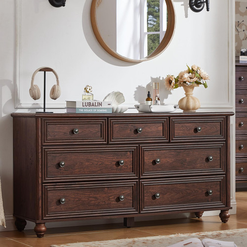 RWYHG 54" Dresser for Bedroom, Farmhouse 7 Drawers Dressers with Gourd Legs | Vintage Chest of Drawer