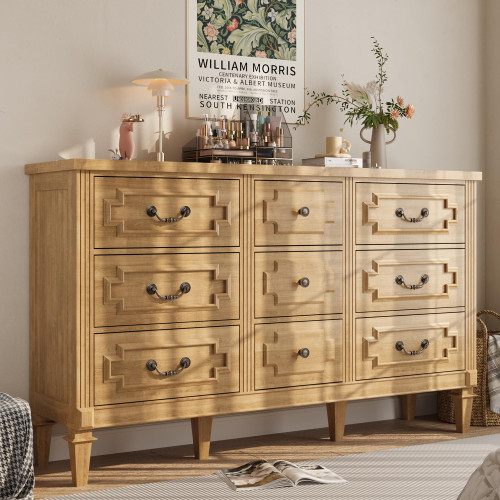 BOSHIRO 9 Drawer Dresser for Bedroom, 35.7" Tall Dresser & Chest of Drawers wtih Vintage Surface