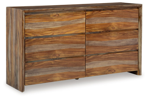 Dressonni Farmhouse 6-Drawer Dresser with Beveled Edge and Felt Lining, Light Brown