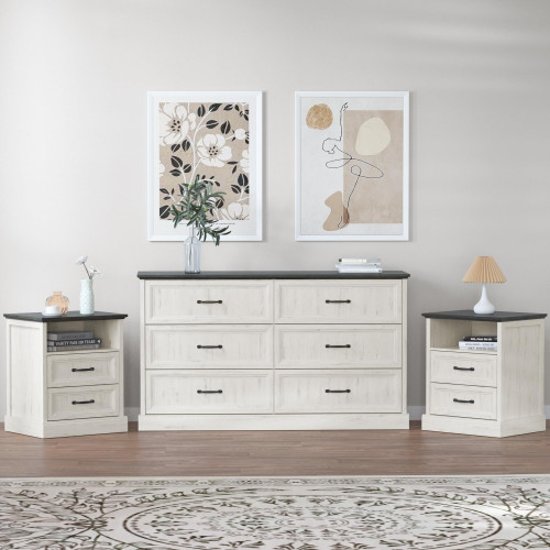 Tradare 3 Pcs Farmhouse Dresser and Nightstand Sets for Bedroom, 6 Drawer Dresser & Nightstand Set of 2
