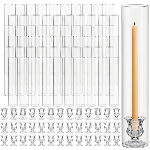 Teenyyou 60 Set Clear Hurricane Glass Candle Holders Candlestick Bulk 11.8" for Wedding Party