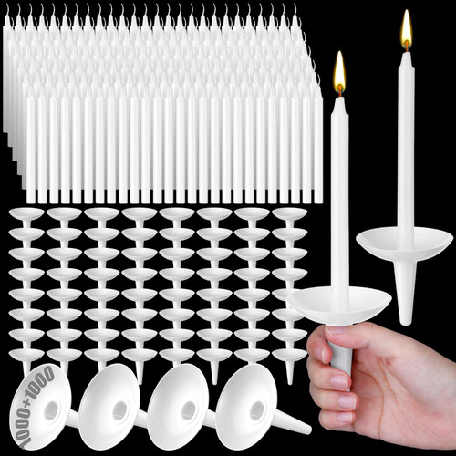 MTLEE 1000 Set White Church Vigil Candles with Plastic Drip Protectors