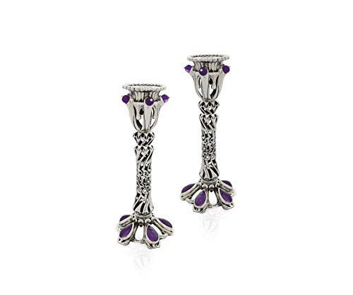Special 925 Sterling silver Candlesticks with Semi precious Amethyst stones