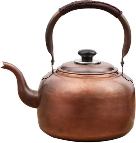 Premium Copper Tea Kettle for Stove Top,Rustic Tea Pot with Ergonomic Handle