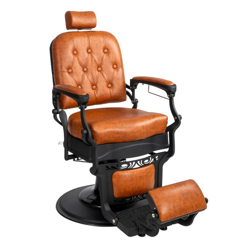Vintage Recline Barber Chair, Brown - Square Backrest