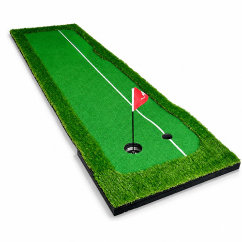 Tdoutop Golf Training Pad Putting Mat with Two Hole System and White Line Guide Custom Slope and Non Slip Rubber Base Suitable for Indoor Training Outdoor Practice Home use Office use 75cmx300cm