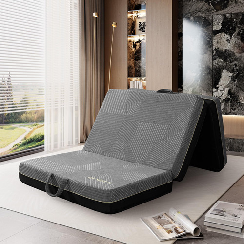 GEMBED Tri Folding Mattress Full Size - 6 Inch Foldable Floor Sofa Bed | Memory Foam Tri-fold Handle & Non-Slip Bottom
