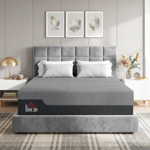 HOMCOM Queen Mattress, 14 Inch Gel Cooling Memory Foam Mattress Medium Firm | for Cool Night Sleep
