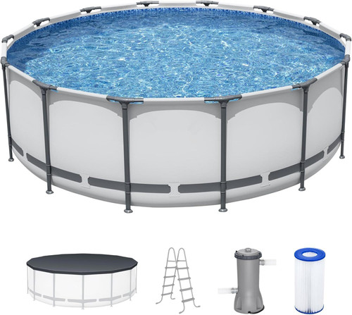 12' x- 48" Round Above Ground Swimming Pool Set with Sand Filter Pump, Ladder & Cover