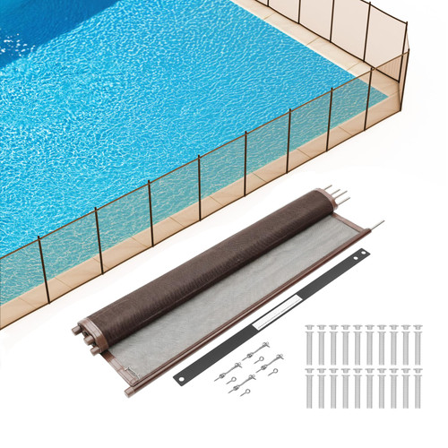 VINGLI 4ft High Pool Fence for Inground and Above Ground Pools, Brown Mesh Removable Safety Fencing