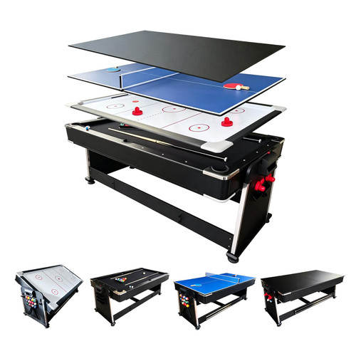 7FT Pool Table Dining Table Combo, 4-in-1 Multi-Game Table with Air Hockey & Ping Pong Tabletop