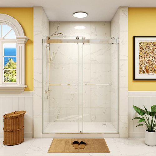 "H Frameless Soft-Close Shower Door, Brushed Nickel